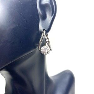 Lara Roes Earrings Sterling Silver With SWAROVSKI Crystals Ball Double Hoops